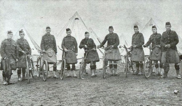 Canadian Scottish (Black Watch ) 5th Regt. RHC aka CEF FC 13th Batt, men part of the Cyclist Corps, camped on Salisbury Plain, 1914.
